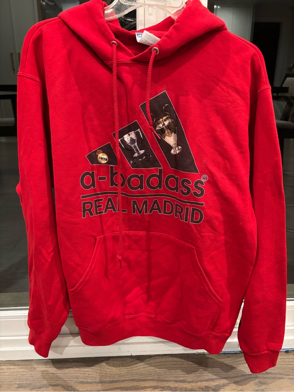 JERZEES, Red Men’s Real Madrid Graphic Crewneck Hoodie, Size Large